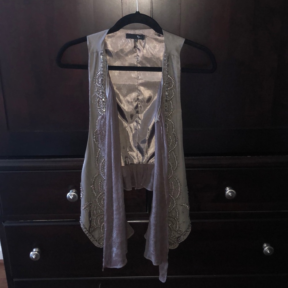 Grey silk beaded vest